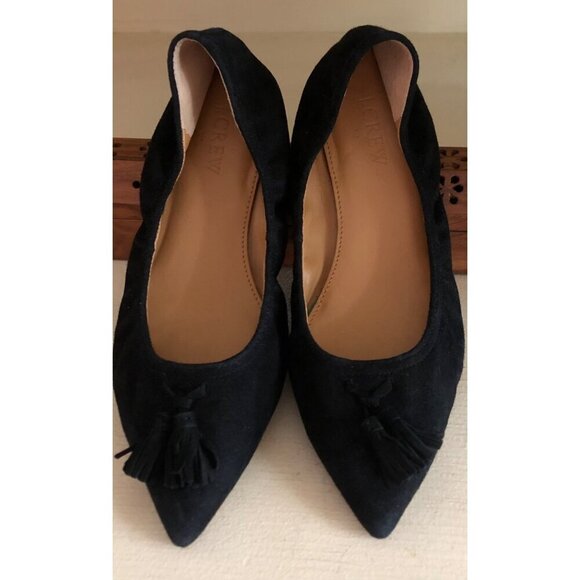 Women's J. Crew Suede Tassel Ballet Flats Black Size 6 1/2 - Picture 1 of 8
